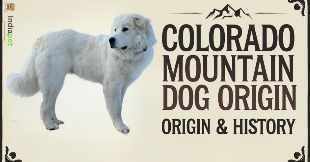 "Colorado Mountain Dog standing in a picturesque landscape."